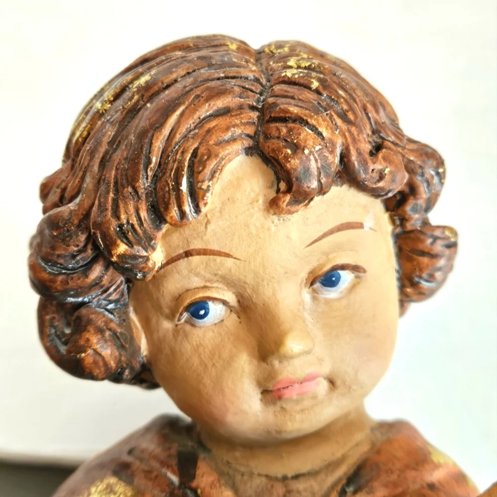 Vintage Gilded Shepard Boy and Sheep Resin Figurine